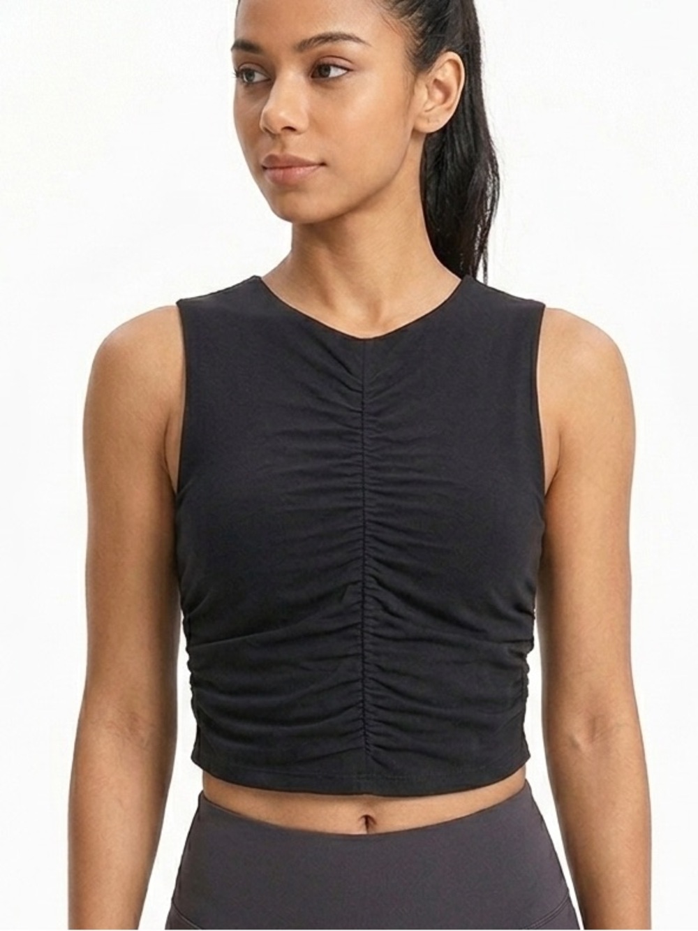 ZARA | RUCHED BLACK CROP TOP